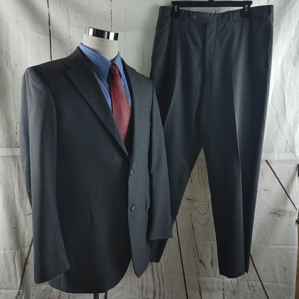 Lands' End Tailored Fit 41L Wool 2 Button Gray 2pc Suit 35x31.5 Flat Front